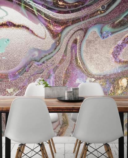 papel pintado de geoda lila, rosa, oro