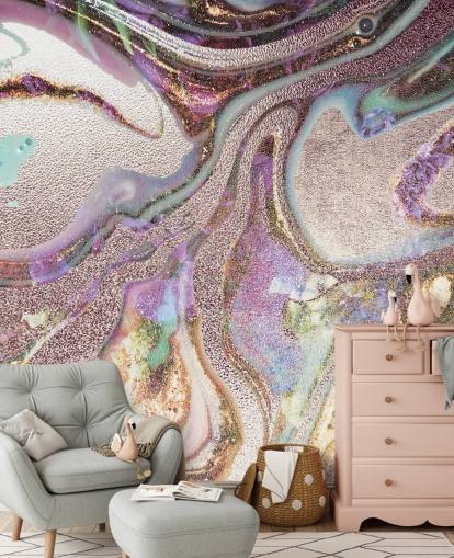 carta da parati geode lilla, rosa, oro