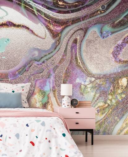 carta da parati geode lilla, rosa, oro