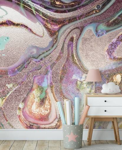 lila, roze, gouden geode behang