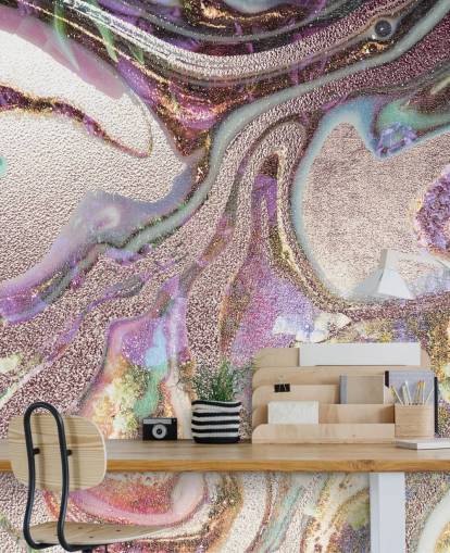 lilac, pink, gold geode wallpaper