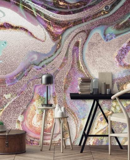 Flieder, Rosa, Gold Geode-Tapete