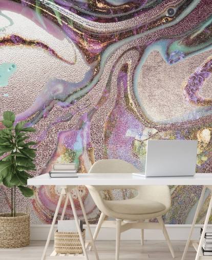 papel pintado de geoda lila, rosa, oro