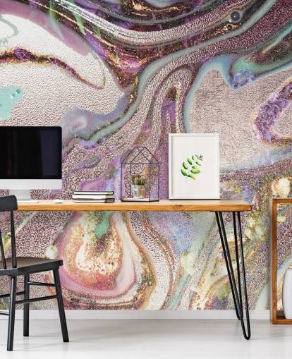 lilac, pink, gold geode wallpaper