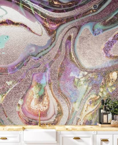 lilac, pink, gold geode wallpaper