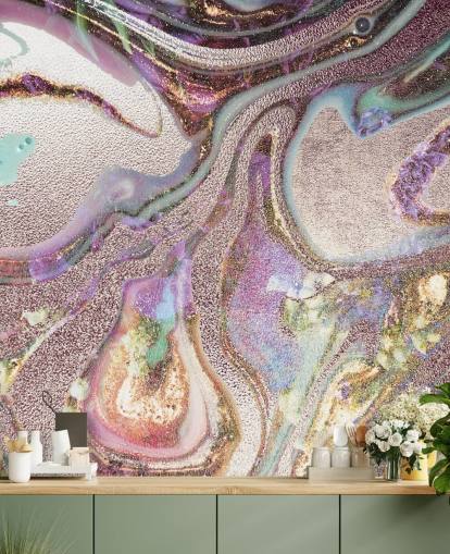 lilla, pink, guld geode tapet