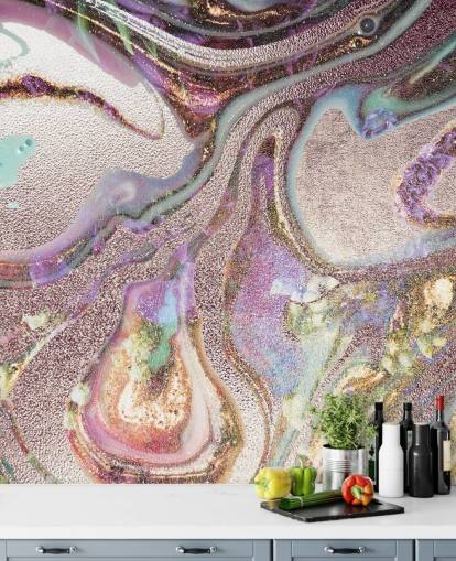 carta da parati geode lilla, rosa, oro