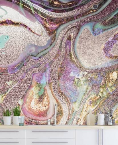 lilac, pink, gold geode wallpaper
