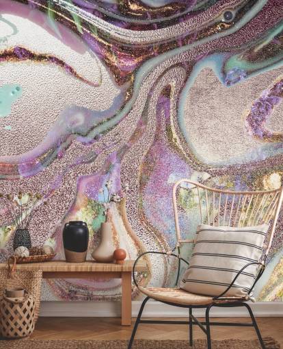 lila, roze, gouden geode behang