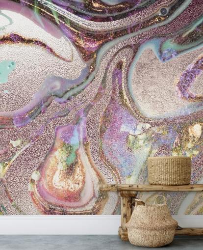 lilac, pink, gold geode wallpaper