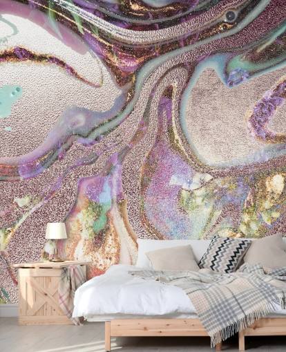 papel de parede lilás, rosa, ouro geode