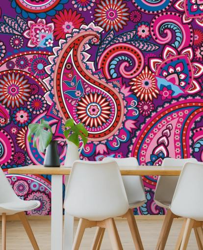 pink, purple and red paisley wallpaper