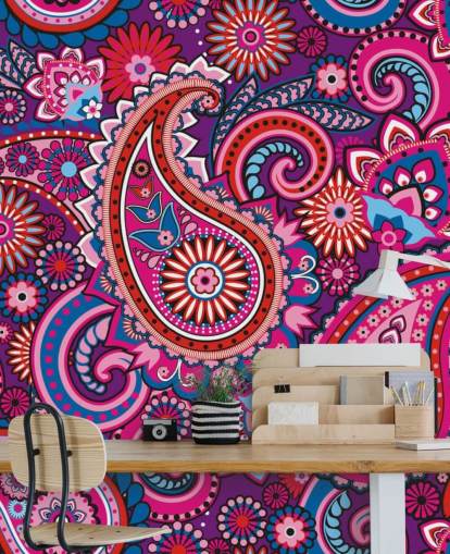 roze, paars en rood paisley behang roze, paars en rood paisley behang