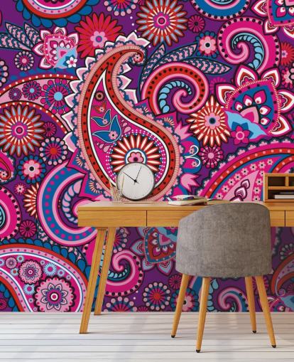 pink, purple and red paisley wallpaper