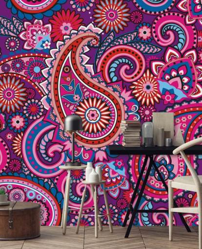 pink, purple and red paisley wallpaper