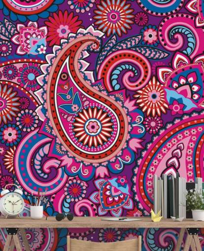 roze, paars en rood paisley behang roze, paars en rood paisley behang