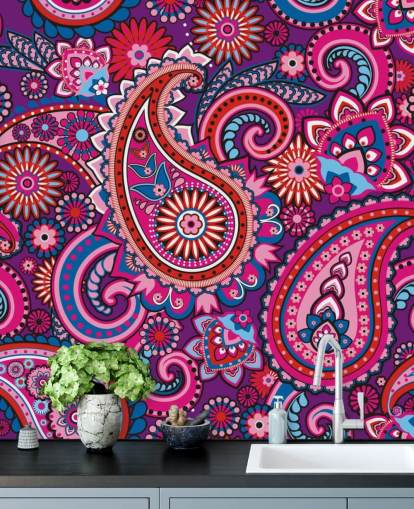 papel de parede paisley rosa, roxo e vermelho papel de parede paisley rosa, roxo e vermelho