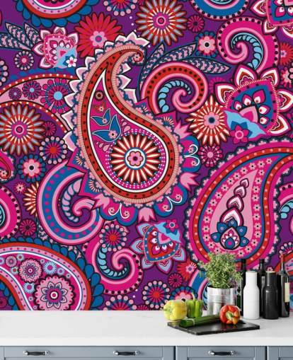 papel pintado paisley rosa, morado y rojo papel pintado paisley rosa, morado y rojo