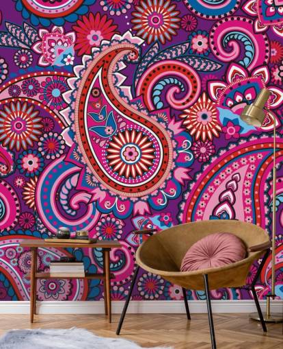 pink, purple and red paisley wallpaper