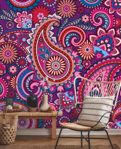 pink, purple and red paisley wallpaper