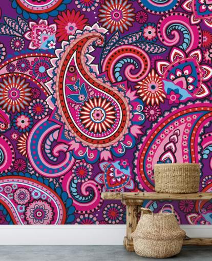 pink, purple and red paisley wallpaper