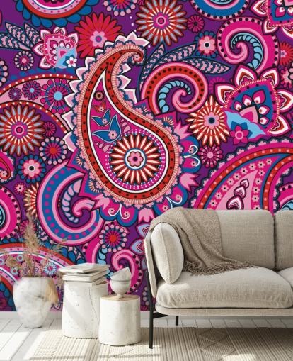 pink, purple and red paisley wallpaper