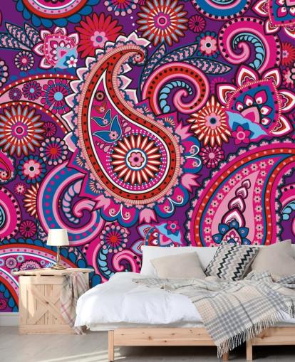 pink, purple and red paisley wallpaper