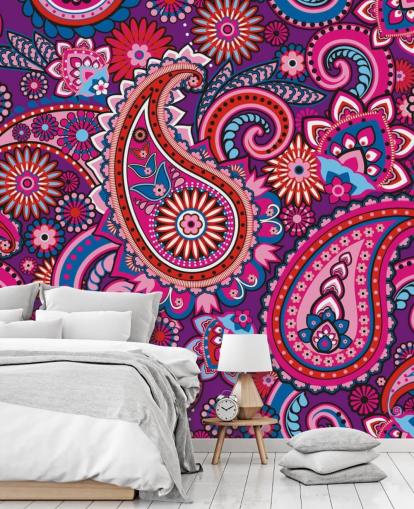 papel de parede paisley rosa, roxo e vermelho papel de parede paisley rosa, roxo e vermelho