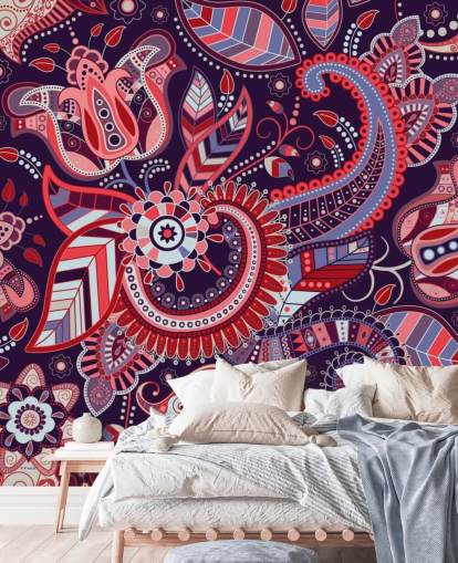 roze, rood en paars paisley behang roze, rood en paars paisley behang