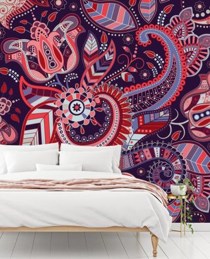 papier peint cachemire rose, rouge et violet