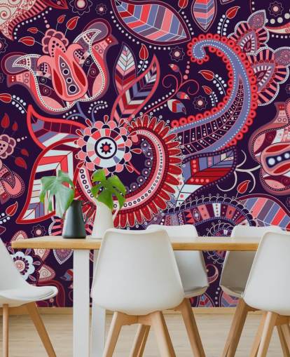 roze, rood en paars paisley behang