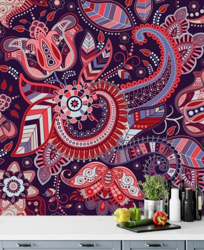rosa, rote und lila Paisley-Tapete
