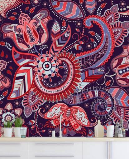 rosa, rote und lila Paisley-Tapete