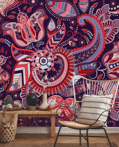rosa, rote und lila Paisley-Tapete