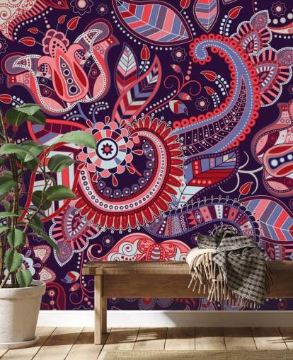 rosa, rote und lila Paisley-Tapete