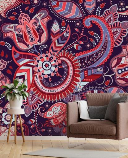 roze, rood en paars paisley behang