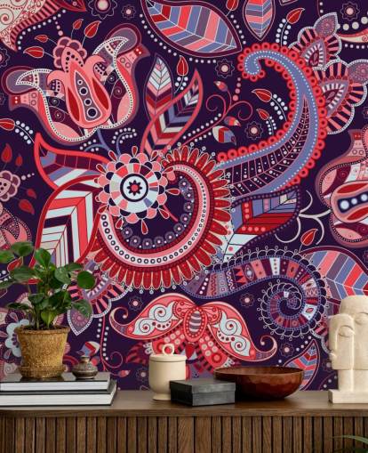 roze, rood en paars paisley behang
