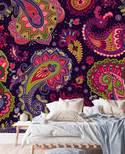 grøn og pink paisley tapet