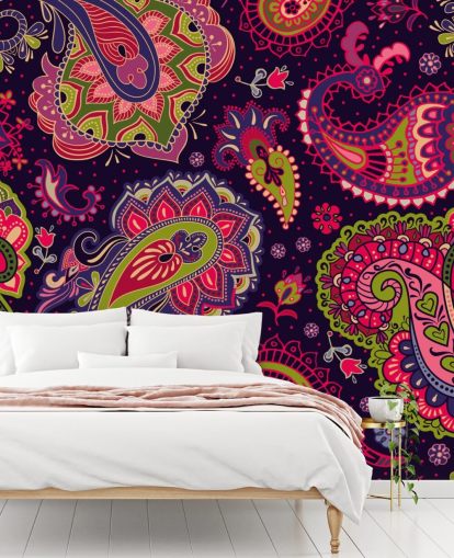 green and pink paisley wallpaper