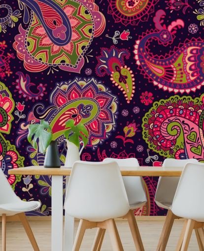 grøn og pink paisley tapet