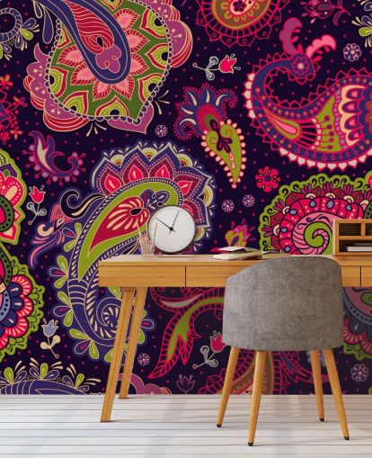 Green and Pink Pattern Paisley Wallpaper