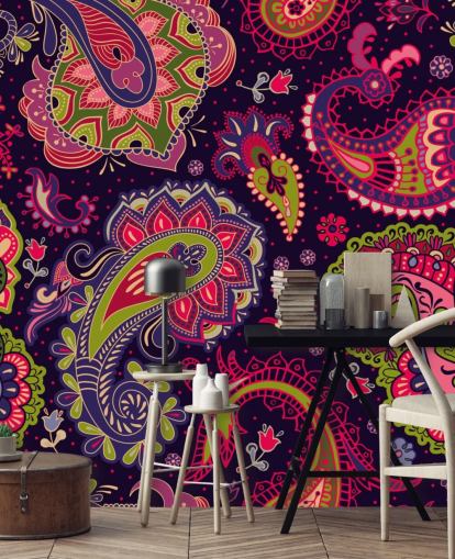 green and pink paisley wallpaper