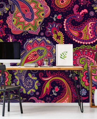 vihreä ja vaaleanpunainen Paisley tapetti