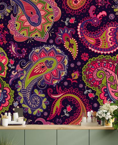 green and pink paisley wallpaper