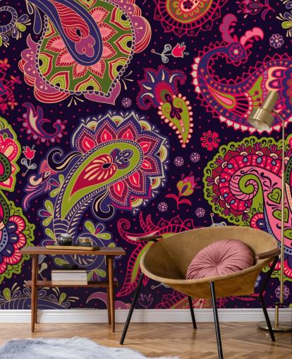 Green and Pink Pattern Paisley Wallpaper