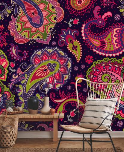 vihreä ja vaaleanpunainen Paisley tapetti