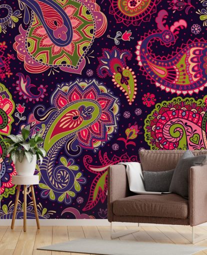 vihreä ja vaaleanpunainen Paisley tapetti