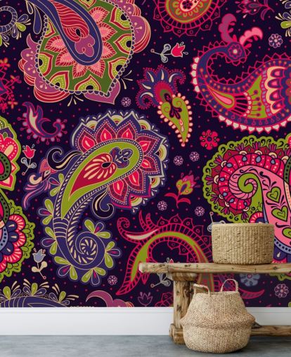 Green and Pink Pattern Paisley Wallpaper