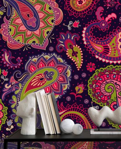 grøn og pink paisley tapet