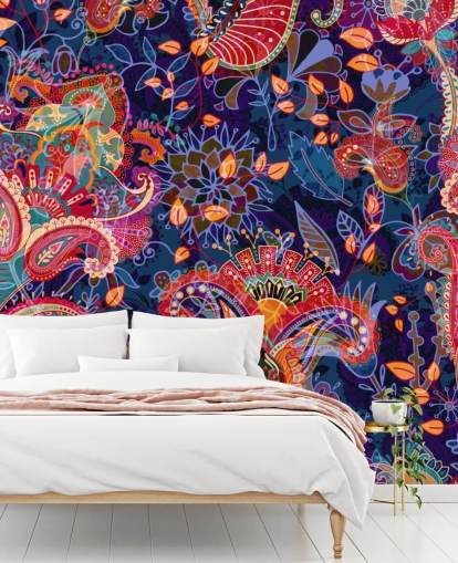 papel pintado floral morado con flores rojas papel pintado floral morado con flores rojas